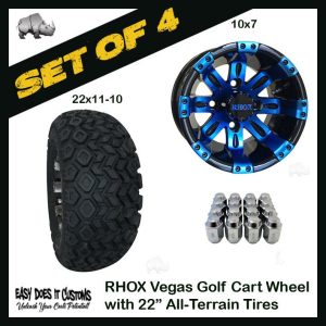 10" RHOX Vegas Wheels WITH 22" ALL-TERRAIN GOLF CART TIRES IN MULTIPLE COLOR OPTIONS - SET OF 4