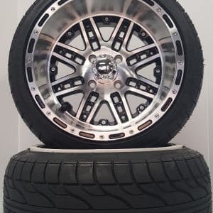 14" MACHINED and BLACK MEGASTAR WHEEL with LO-PRO GOLF CART TIRE SET - Set of 4