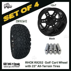 RX252 12" RHOX 6 Spoke Black Wheels with 23" ALL-TERRAIN TIRES - SET OF 4