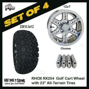 12" RHOX 6 Spoke Chrome Wheels with 23" ALL-TERRAIN Golf Cart Tires - SET OF 4