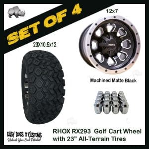 12" RHOX 8 Spoke Machined Matte Black Wheels with 23" ALL-TERRAIN TIRES - SET OF 4
