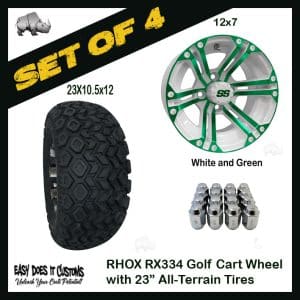 RX334 12" RHOX Wheels with 23" ALL-TERRAIN TIRES - White and Green
