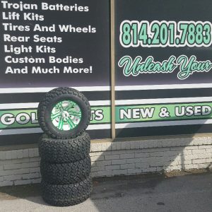 12" RHOX Green and White Wheels with Tires - Set of 4
